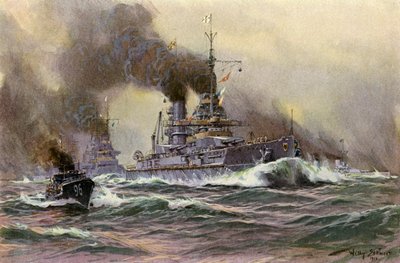 キール沖のドイツ海軍の艦船（カラーリトグラフ 作： Willy Stoewer 