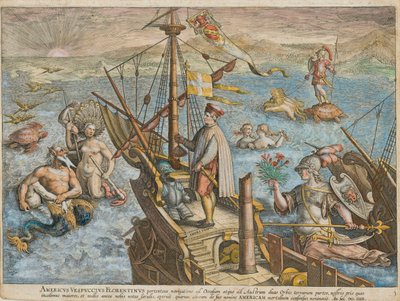 アメリゴ ヴェスプッチのアメリカの復興、1591 年。 作： Stradanus