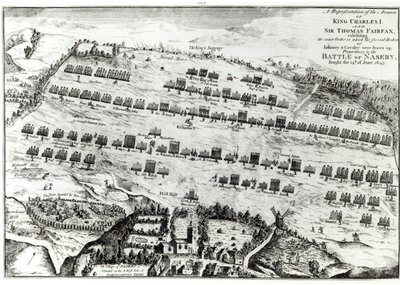 ジョンマスティン作の「ナセビーの歴史と古物」（1792年）に掲載された1645年6月14日に戦った、ナセビーの戦いの準備 作： Streeter