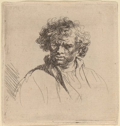 しかめっ面の巻き毛の男 作： Studio of Rembrandt van Rijn