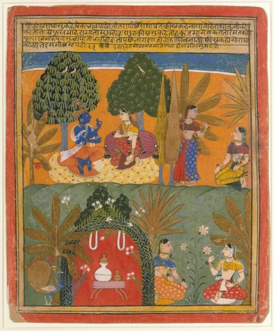 クリシュナとラダとその親友たち: 散らばったギータ ゴーヴィンダのページ。 1655-60。 作： Style of Manohar