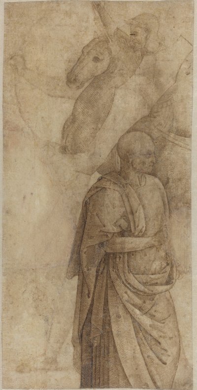 ライダーと立っているドレープ男、骨董品の後 [裏面] 作： Style of Pietro Perugino