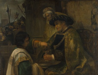 手を洗うピラト、おそらく1660年代。 作： Style of Rembrandt