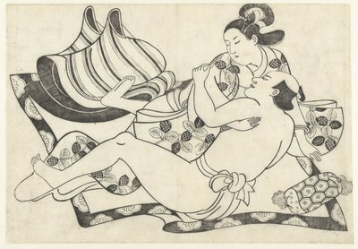 敷物の上の愛のカップル 作： Sugimura Jihei