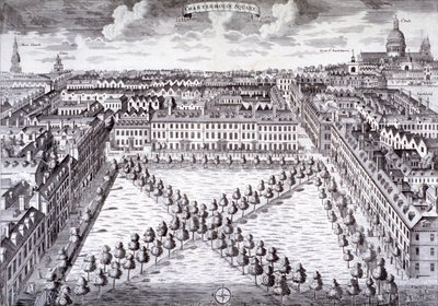 チャーターハウス スクエアの鳥瞰図、フィンズベリー、ロンドン、c1750 作： Sutton Nicholls