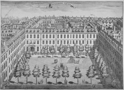 デヴォンシャー広場の鳥瞰図、ロンドン市、1740 年。 作： Sutton Nicholls