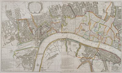 ウェストミンスター、ロンドン市、サザークおよびその周辺地域の地図、1739 年 作： Sutton Nicholls
