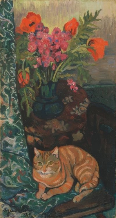 花束と猫 作： Suzanne Valadon