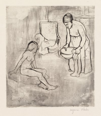 祖母とルイーズ、裸で床に座る 作： Suzanne Valadon