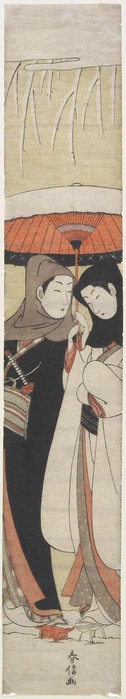 （傘を共有する愛好家）、c。 1770 作： Suzuki Harunobu