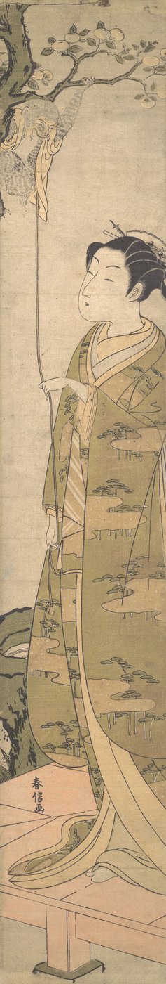 木に登ったサルと遊ぶ女性, ca. 1770年頃。 1770年。 作： Suzuki Harunobu