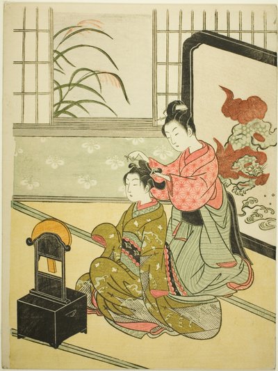 『座敷八景』シリーズより「鏡の中の秋の月」 作： Suzuki Harunobu