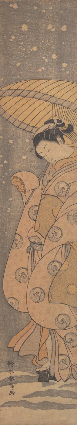 雪の中の傘の下の美しさ、カリフォルニア州。 1770年頃。 1770年。 作： Suzuki Harunobu
