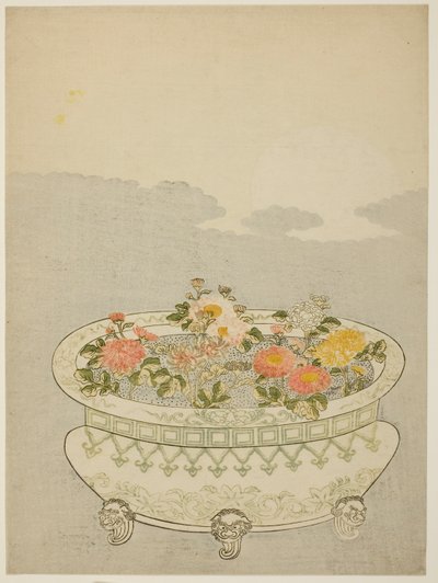 菊と昇る月 作： Suzuki Harunobu