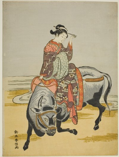 牛に乗る花魁 作： Suzuki Harunobu