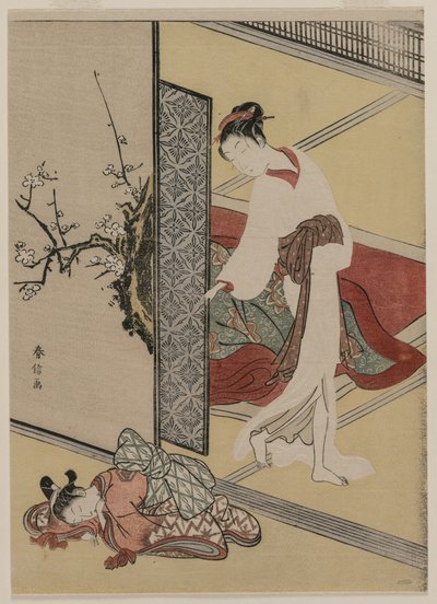 遊女とスリーピングアテンダント、1760年代後半。 作： Suzuki Harunobu