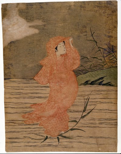 水上のダルマ。鈴木春信（1724/25-1770）の版画。 作： Suzuki Harunobu