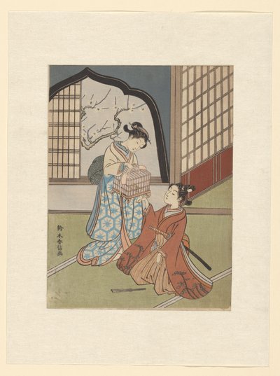 鳥かごのあるカップル 作： Suzuki Harunobu