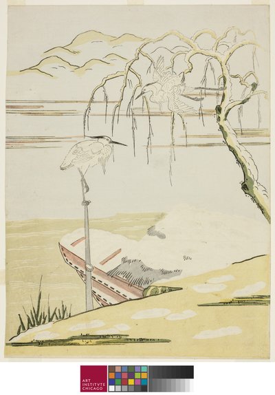 雪の中のサギ、1768年頃 作： Suzuki Harunobu