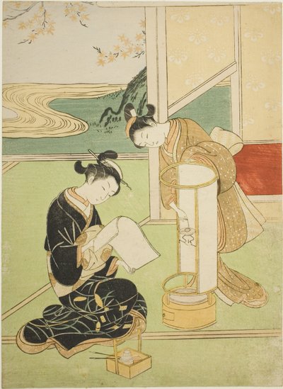「座敷八景」より 行灯の赤灯 作： Suzuki Harunobu