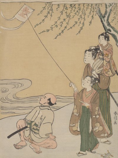 カイトフライング、カリフォルニア州。 1766年頃。 1766年。 作： Suzuki Harunobu