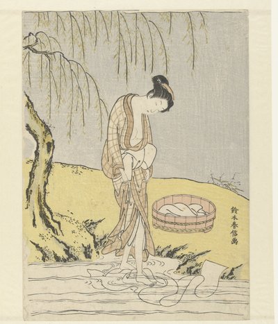 布を洗う女性 作： Suzuki Harunobu