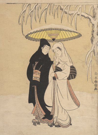 ユキカラスとサギの中を歩く恋人たち, 1764-72., 1764-72. 作： Suzuki Harunobu