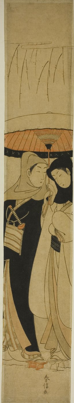 雪の中の傘の下の恋人たち 作： Suzuki Harunobu