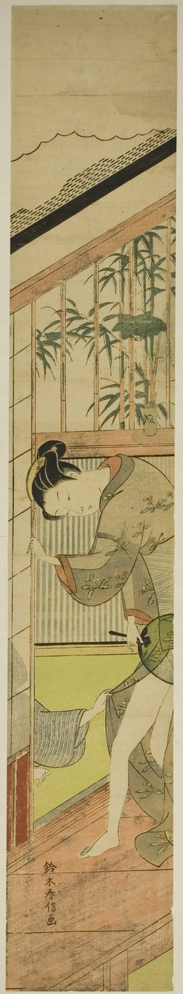 女性の着物を引っ張る男 作： Suzuki Harunobu