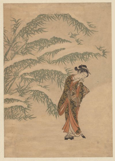 少女と雪玉 作： Suzuki Harunobu