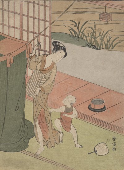 蚊帳による母と息子、カリフォルニア州。 1769年頃。 1769年。 作： Suzuki Harunobu