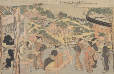 谷中の笠森神社の鍵屋茶屋の様子。 1768年頃。 1768年 作： Suzuki Harunobu