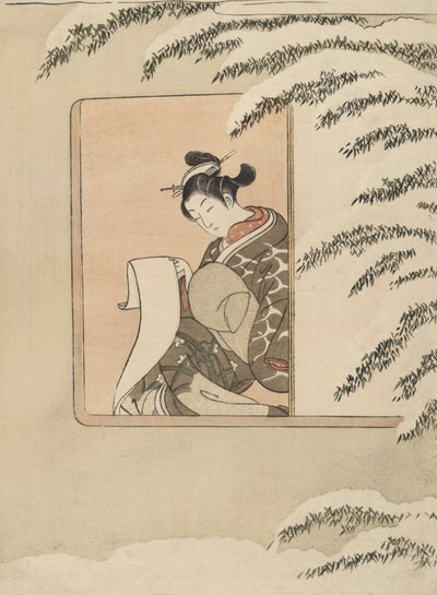 Sun Kang のパロディ (Snow by the Window としても知られる) 作： Suzuki Harunobu