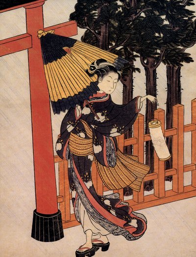 雨の夜の巡礼、鈴木春信による日本の切手 (c.1724 1770) 作： Suzuki Harunobu