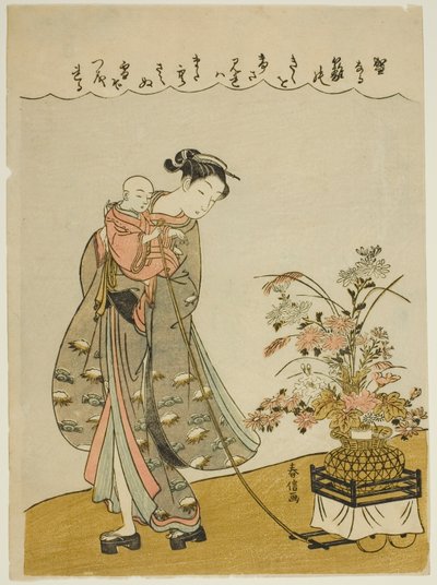フラワーカートを引く 作： Suzuki Harunobu