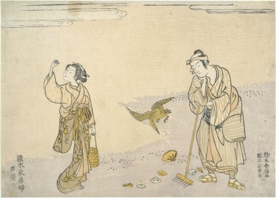 葦をかき集める: 浜辺の東方美人 作： 鈴木春信