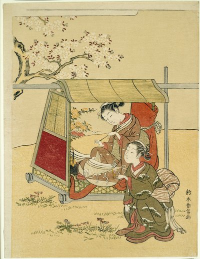 桜の下の輿で休む 作： Suzuki Harunobu