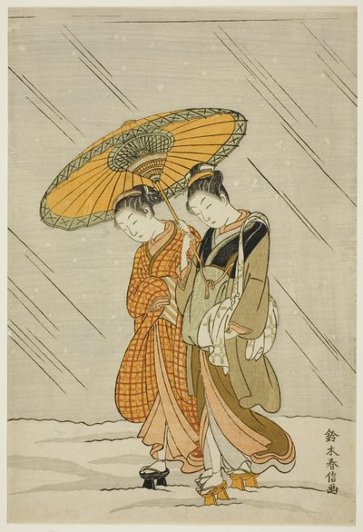 銭湯帰りの雪 作： Suzuki Harunobu