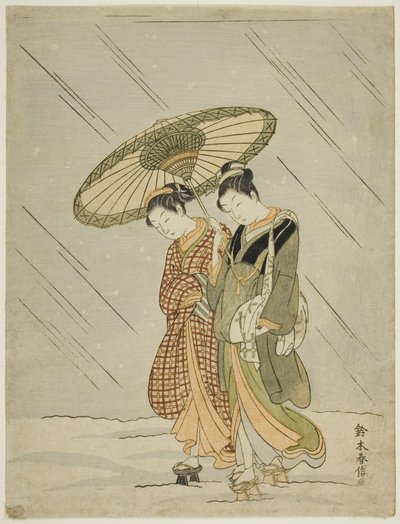 銭湯帰りの雪 作： Suzuki Harunobu