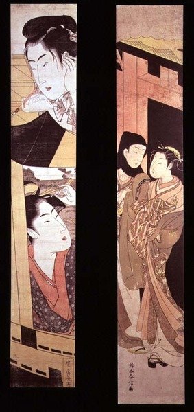 アサイメント」。門前の二人の恋人」1768年頃（カラー木版画 作： Suzuki Harunobu