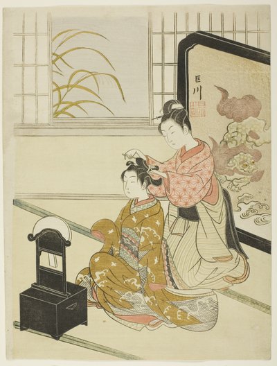 『座敷八景』シリーズより「鏡の中の秋の月」 作： Suzuki Harunobu