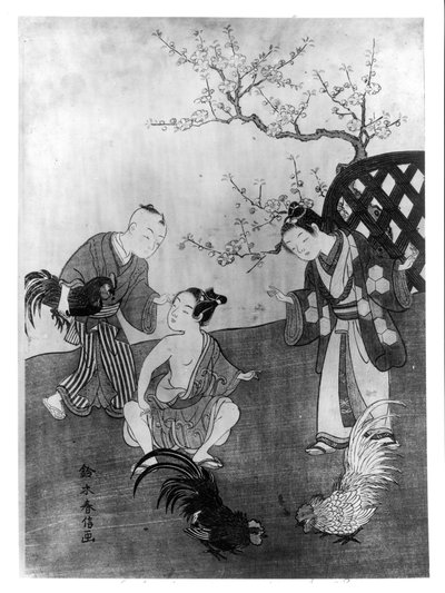 闘鶏（版画） 作： Suzuki Harunobu