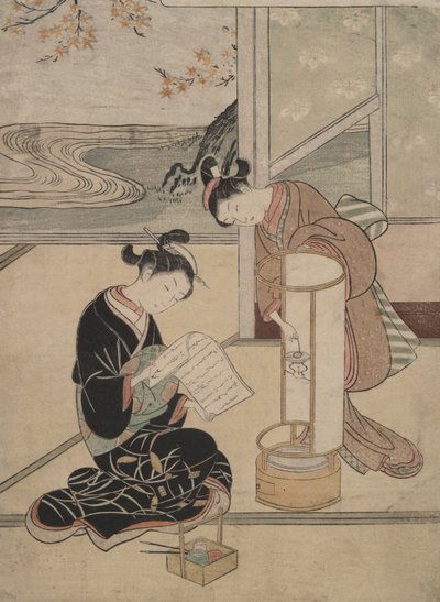 ランプの夕焼け: 8 つのパーラー ビュー 作： Suzuki Harunobu