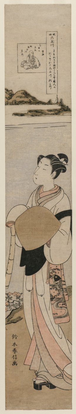 多摩川沿いの僧侶空海高野...、1760年代後半。 作： Suzuki Harunobu