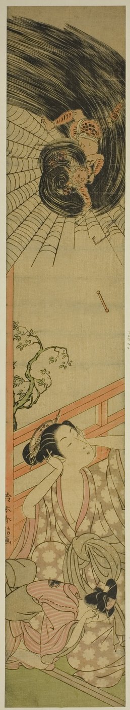 花魁にラブレターを届ける打たれた雷神 作： Suzuki Harunobu