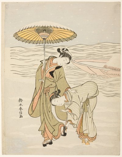 雪の詰まった下駄 作： Suzuki Harunobu