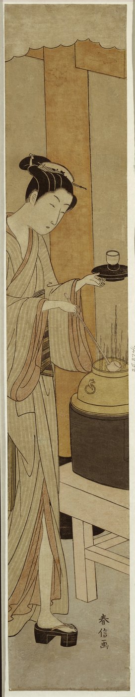 かぎや茶屋のウェイトレスおせん、1769-70年頃 作： Suzuki Harunobu