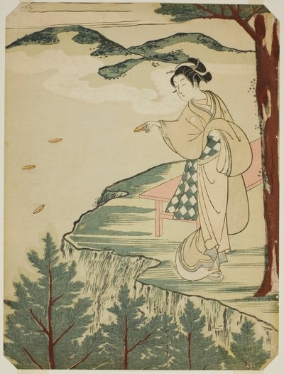 崖の上に皿を投げる 作： Suzuki Harunobu