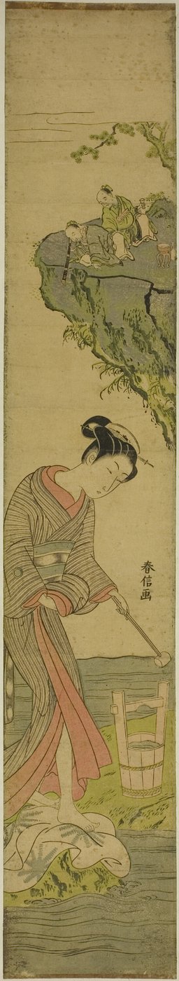 美人踏み布を見つめる二人の賢者（久米仙人のパロディ） 作： Suzuki Harunobu