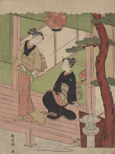 ベランダにいる 2 人の若い女性、1766～70 年頃、1766～70 年頃。 作： Suzuki Harunobu